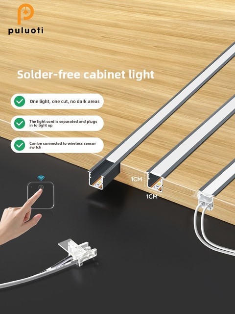 LED Aluminum Cabinet Sensor Light Strip No-Soldering Surface-Mounted Hand-Wave-Activated Linear Lighting for Kitchens Cabinets