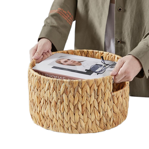 Set of 3 Handwoven Natural <b>Rattan</b> Circle <b>Storage</b> <b>Baskets</b> with Handles Eco-Friendly Multifunction for Living Room Use - Product Image 1