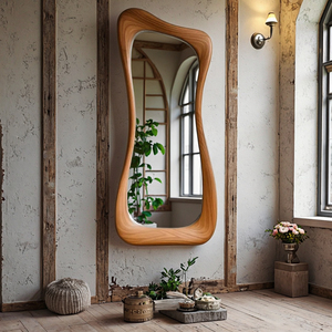 <span class=keywords><strong>Specchio</strong></span> a Figura Intera Moderno con Cornice in Legno, Design Irregolare <span class=keywords><strong>Curvo</strong></span>, per Camera da Letto, Soggiorno, Corridoio, Arredamento Elegante - Product Image 5