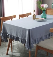 Nappe de Table en coton et lin à volants, tissu anti-poussière pour Table de pique-nique