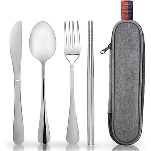 Cubiertos de Viaje con Estuche, Juego de Cubiertos Portátiles para el Trabajo, Vajilla de Acero Inoxidable Portátil para Acampar - Product Image 2