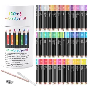 Ensemble de crayons de couleur KALOUR 123 dans un cylindre en papier avec crayons de couleur 120 de qualité supérieure, taille-crayon, stylo illuminateur et mélangeur incolore