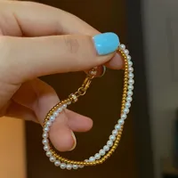 Bracelet de perles d'eau douce baroques 6mm 17cm 18cm polies vintage bohème véritable personnalisé ODM durable résistant au ternissement qualité fine AAA