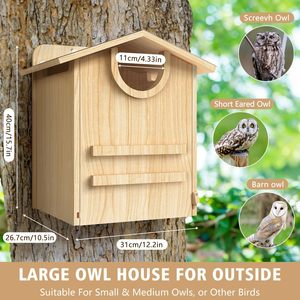 Casa Grande para Búhos para Exteriores, Caja de Anidación para Búhos con Virutas de Madera y Comedero, Casa de Pájaros de Madera - Product Image 4