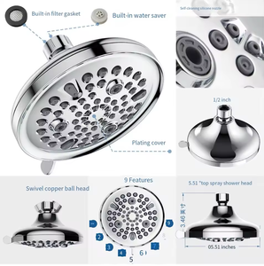 Bathroom <b>Accessories</b> Chrome 9 Functions Easy Clean Fixed <b>Shower</b> head Water Purifier Filter Bath Rainfall <b>Shower</b> Head - Product Image 2