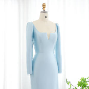 Вечернее платье Sharon Said SF015: Элегантное синее атласное платье-русалка с длинными рукавами для свадьбы, торжественных мероприятий, выпускного бала, для гостей. (Нет в наличии) - Product Image 4