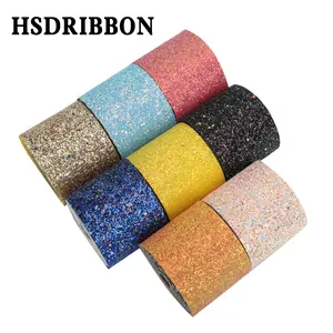 HSDRIBBON 75mm 3 inch colorful Shiny Chunky Glitter Vinyl leather Ribbon 5 Yards/Roll