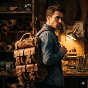 Nouveau sac à dos en cuir Crazy Horse de <span class=keywords><strong>style</strong></span> britannique pour hommes, grande capacité, rétro, voyage en plein air, sac à dos en cuir de vachette personnalisé - Product Image 5