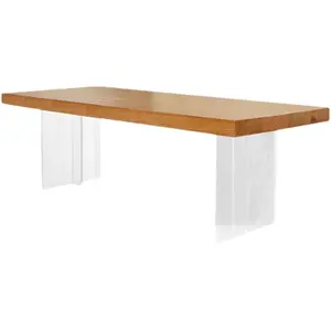 Furniture Nordic Dining Room Furniture Rectangle Natural Solid Wood Top Acrylic Base 6 8 Seat Dining Table For Home