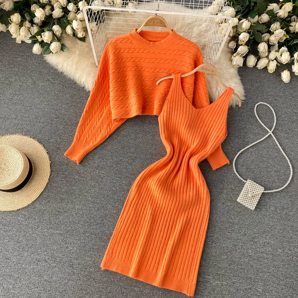 Women's Sets Autumn Solid Knitwear Sexy Sweater Two Piece Set Clothing Wholesale