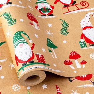 Kraft Christmas <b>Wrapping</b> <b>Paper</b> Roll 17 In X 33 Ft Gnome Pattern Recycled Woodland Design Gift Wrap - Product Image 1
