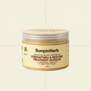 Traitement capillaire à l'huile de ricin noire jamaïcaine avec beurre de karité et menthe poivrée pour cheveux abîmés, secs, naturels, bouclés et coiffés à la chaleur - Product Image 1