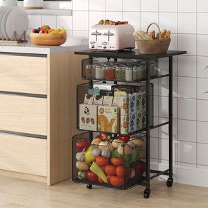 Kitchen Microwave Cart <b>with</b> <b>Drawer</b>, <b>with</b> Lockable Wheels, Large Capacity Fruit Vegetable Storage <b>Basket</b> - Product Image 1