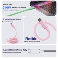 Câble de données magnétique adhésif en silicone en cuivre pur avec connecteurs Type-C pour iPhone 17 Android, charge rapide PD 240W