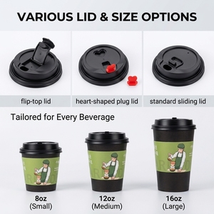 Vasos de Papel Desechables Ecológicos de 8oz/12oz con Recubrimiento, con Fundas y Etiquetas Personalizadas con Diseños de Barista - Product Image 3