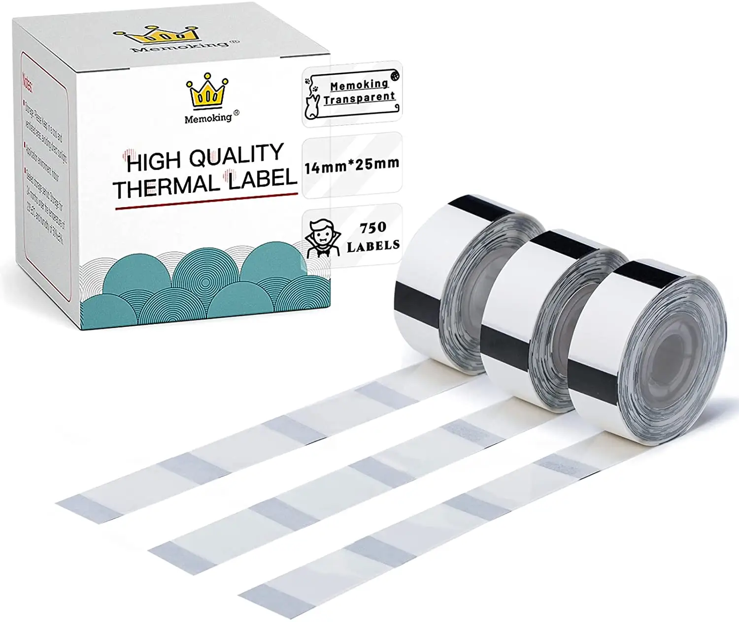 Phomemo Sticker Thermal Paper 14*25mm Self-Adhesive Label Tape Black on Transparent D30 Label Maker Tape