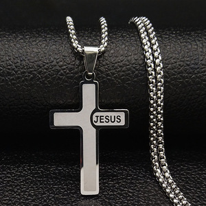 Alta Qualidade Aço Titânio Cruz Pingente Corrente Colar Christian Jesus Cruz Crucifixo Colar De Aço Inoxidável Homens Jóias - Product Image 6