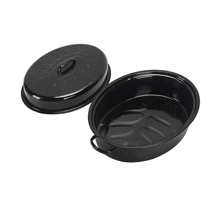 버민 라운드 15 인치 맞춤형 블랙 에나멜 로스터 난방 터키 바베큐 팬 냄비 터키 밥솥 튀김 로스터 - Product Image 4