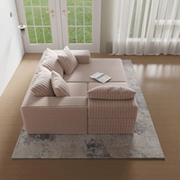 Elegante Sofá Cama Seccional en Forma de L, Tapizado en Tela, con Espuma Comprimida, de Tres Plazas, Resistente, para el Hogar o Apartamento