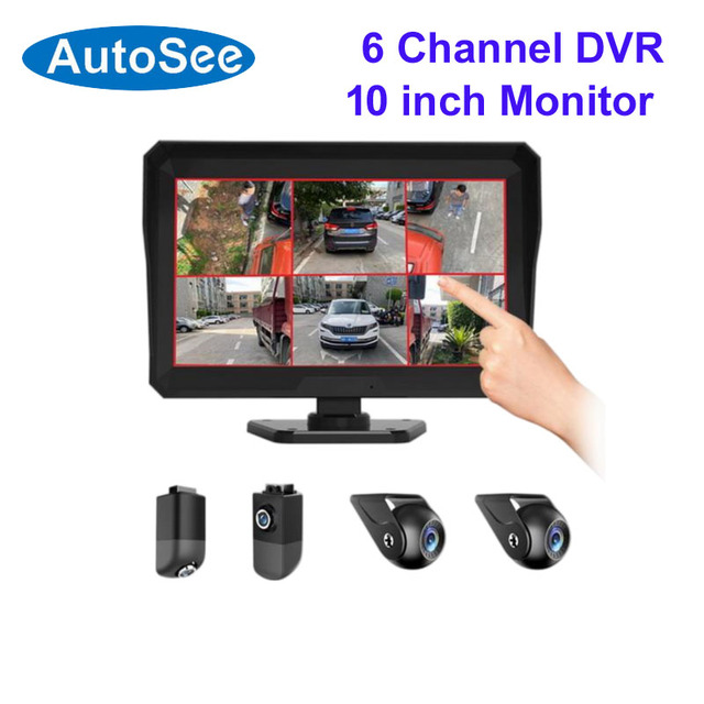 6 Channel Camera 10 Inch Touch Screen Monitoring for Bus Truck RV Video Recording DVR 1080P Reverse Cameras