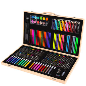Boîte en bois, ensemble de crayons aquarelle, logo personnalisé, 180 pièces, fournitures artistiques pour enfants, ensemble de couleurs de peinture - Product Image 1