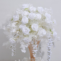Fleurs artificielles haut de gamme, roses blanches, pampas, boule de fleurs pour centre de table, arrangement pour réception de mariage