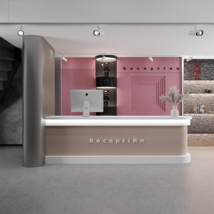 أثاث مكتب استقبال وردي بتصميم بسيط لصالون التجميل محطة ممرضة مستشفى عيادة أسنان مكتب أمامي - Product Image 5