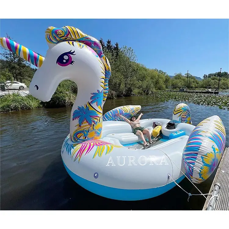 Ingrosso 5.9m 10 persone gonfiabile acqua galleggiante pilota grande unicorno spiaggia giocattolo pvc piscina di alta qualità galleggianti gonfiabili