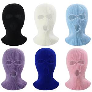Vente en gros conception personnalisée logo brodé 3 trous masque de ski complet bonnet cagoule en tricot pour les sports et la pêche Style d'<span class=keywords><strong>image</strong></span> - Product Image 2