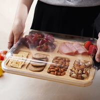 Plateau de service classique en bambou pour charcuterie, plateau de buffet avec couvercle, durable, antibactérien, outil de cuisine portable pour les fêtes