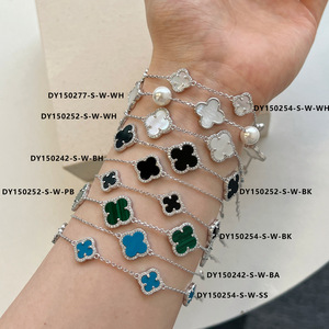 Vòng tay/lắc tay bạc <span class=keywords><strong>925</strong></span> charm hình cỏ bốn lá may mắn, trang sức bạc <span class=keywords><strong>925</strong></span>, bộ trang sức cỏ bốn lá S925 - Product Image 2