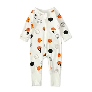 Toddler Romper Baby Halloween Clothes Newborn Long Sleeve Jumpsuit Print Ghost Pumpkin Outfits with Headband Halloween Romper