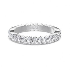 Dylam Dainty Design Non Tarnish Rhodium Plated 925 <b>Silver</b> <b>Eternity</b> Band Egg Shape 5A Zirconia Jewelry <b>Rings</b> for Wedding Bridal - Product Image 1