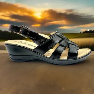 Sandales compensées en cuir pour femme Angelina, talon moyen, bout ouvert, bride cheville, confortables et tendance, taille 6.5 - Product Image 6