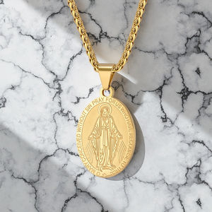 男性と女性のためのヨーロッパとアメリカのカトリックパトロン聖楕円メダルステンレス鋼ペンダントネックレスファッションジュエリー - Product Image 6