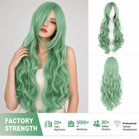 Peluca Larga Ondulada Verde Menta de Fábrica Directa, Resistente al Calor, de Pelo Sintético con Aspecto Natural, para Cosplay y Fiestas, Venta al por Mayor para Mujeres