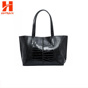 Aangepaste Logo Vrouwen Bruine Krokodil Reliëf Pu Lederen Polyester Voering Faux Lederen Daily Office Lady Tote Bags - Product Image 3