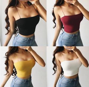 FELISDA-Tops cortos sexys para <span class=keywords><strong>mujer</strong></span>, camisetas sin mangas informales lisas, <span class=keywords><strong>chaleco</strong></span> sin mangas, Top corto sin tirantes con cuello Halter - Product Image 5