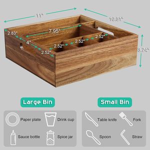 Nouveautés : Organisateur de couverts en bois d'acacia à 6 compartiments pour comptoir de cuisine - Product Image 4