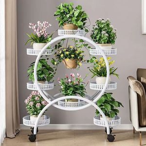 Soporte de Plantas Grande y Resistente para Jardín, Interior y Exterior, para 6 Macetas, Soporte de Hierro con Recubrimiento en Polvo, con Ruedas - Product Image 3
