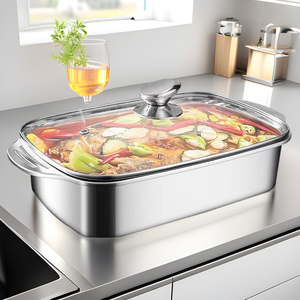 Plat à four rectangulaire en acier inoxydable avec couvercle, grande taille, résistant au four, pour cuisiner et servir - Product Image 1