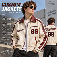 Veste de course en cuir pour homme sur mesure OEM, broderie chenille, veste en cuir avec logo personnalisé, design de veste à revers, veste en cuir vintage