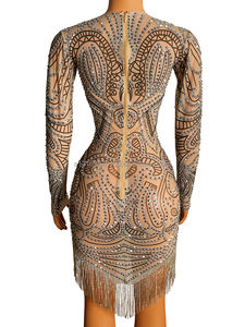 Robe <span class=keywords><strong>de</strong></span> soirée <span class=keywords><strong>de</strong></span> fête pour mariée, Sexy, perles, robes <span class=keywords><strong>de</strong></span> bal, Bar, chanteur, danseuse moderne, anniversaire, automne - Product Image 4