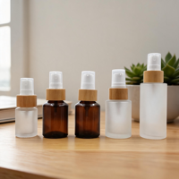 Set Botol Semprot Kaca Krim Bambu Frosted 20 - 100Ml dengan Tutup Pompa, Ideal untuk Krim Wajah, Perjalanan, Rumah, dan Kantor