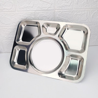 Plateau de restauration rapide en acier inoxydable à 6 compartiments plat de service rectangulaire en métal moderne pour restaurant de cantine pour adultes transfrontalier