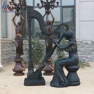 金属工艺户外真人大小青铜人物雕像女女士玩竖琴雕像