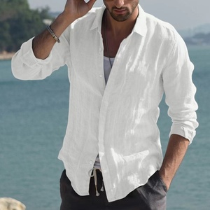 Il puro cotone da uomo estivo impedisce il crogiolo In camicia Casual Vintage Slim Shirt In cotone e lino a maniche lunghe - Product Image 2