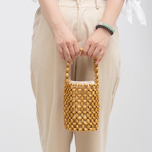Bolso <span class=keywords><strong>de</strong></span> Mano Tipo Cubo Mini Casual para Mujer, Bolso <span class=keywords><strong>de</strong></span> Mano con Cordón, Forro <span class=keywords><strong>de</strong></span> Lona, Cuentas <span class=keywords><strong>de</strong></span> <span class=keywords><strong>Madera</strong></span> Tejidas a Mano, Bolso <span class=keywords><strong>de</strong></span> Mano Tipo Clutch, Venta al <span class=keywords><strong>por</strong></span> <span class=keywords><strong>Mayor</strong></span> - Product Image 4