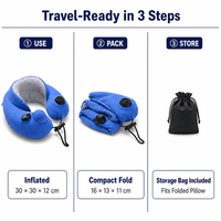Oreiller de voyage gonflable en mousse à mémoire de forme avec massage électrique 8 points par pétrissage, rechargeable Type-C, pliable, certifié CE, OEM