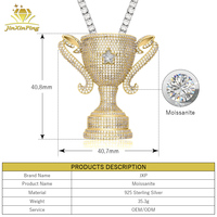 Pendentif pour homme personnalisé Hip-hop S925, motif de trophée de champion, moissanite VVS couleur D, plaqué or rhodié 14K/18K, pour soirée